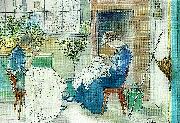 Carl Larsson syende jantor-flickor som sy vid fonstret Spain oil painting artist